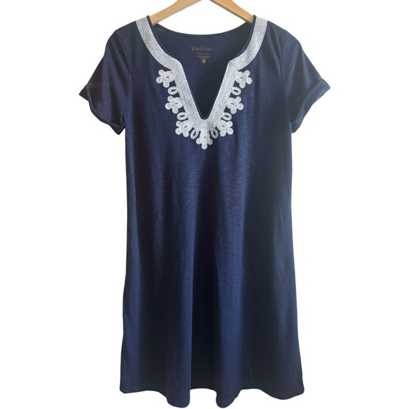 LILLY PULITZER Maisy Swing T-Shirt Dress in True Navy | Short Sleeve Mini Medium - Picture 4 of 8